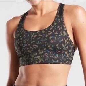Athleta Contender Cheetah Print Racerback Sports Bra Removable Padding X…